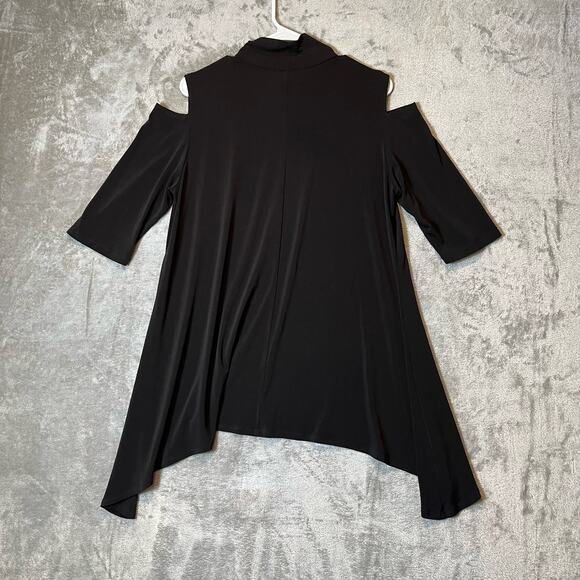 Clara Sun Woo Sz Medium Black Stretch Cold Shoulder Sharkbite Hem Tunic Top - Picture 6 of 6